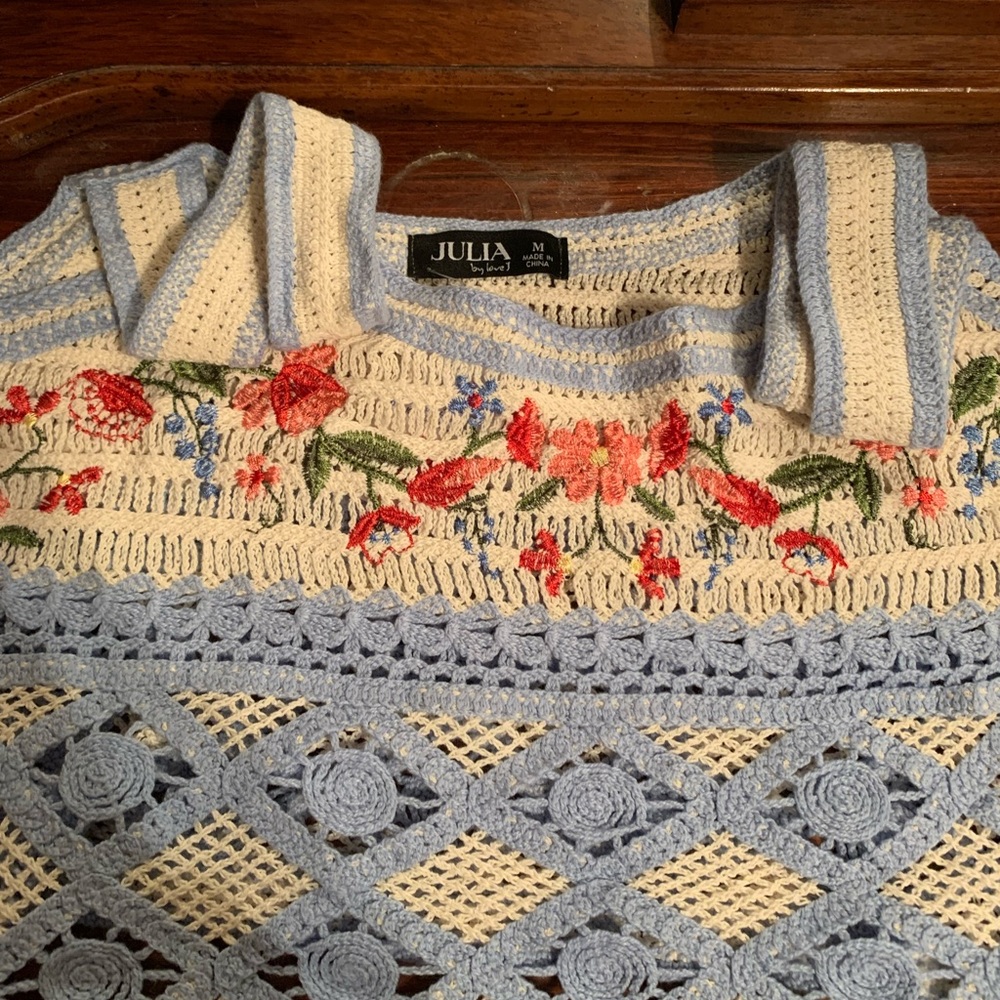 Julia Women's Blue and Cream Crochet Top